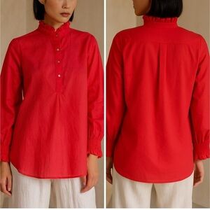Tuckernuck Teagan Popover Blouse in Poppy Red